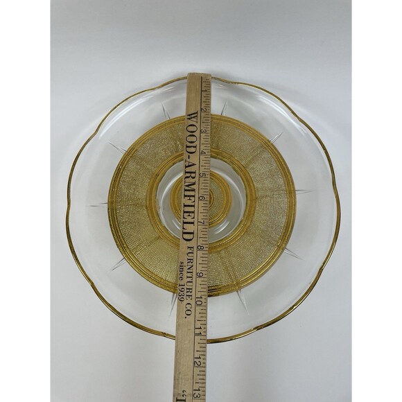 Vintage MCM Culver Glass & Gold Pedestal Cake Stand Serving Plate - Picture 5 of 8